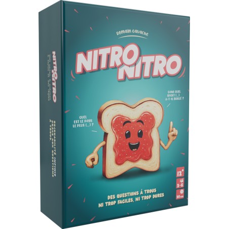 Boîte du jeu Nitro Nitro, avec un design coloré et des illustrations dynamiques pour ce jeu d'ambiance Bakakou