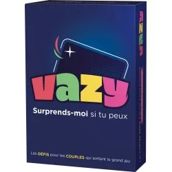 Boîte du jeu VAZY, avec un design coloré et ludique évoquant les défis et la complicité