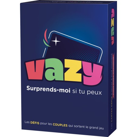 Boîte du jeu VAZY, avec un design coloré et ludique évoquant les défis et la complicité